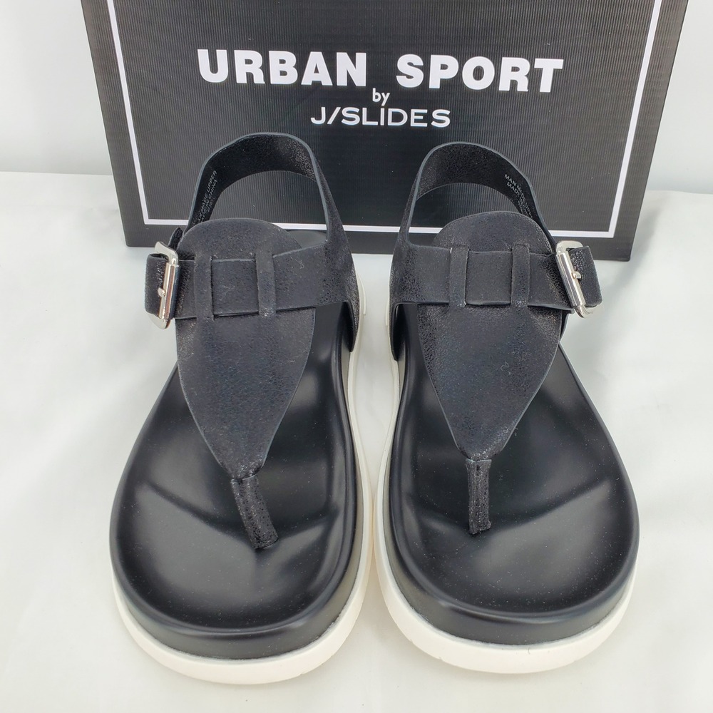 Urban Sport by J/Slides Freya Black Metallic Luxe Platform Thong Sandals 6.5 New - Picture 2 of 8